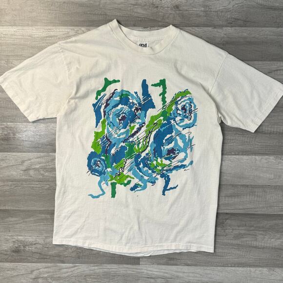 Vintage Abstract Graphic Green Blue T-Shirt White Anvil Single Stitch SZ XL - Picture 1 of 8